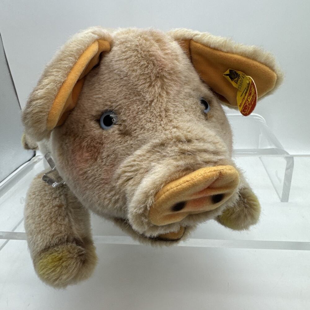 20” VTG Orig. Steiff 0360/45 Blue Eyed Pig Hog Button & 2 Tags in Ear W. Germany